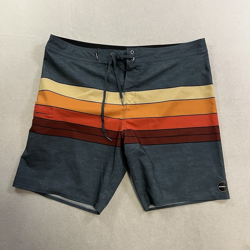 O'NEILL Hyperfreak Hybrid Board Shorts Gray Multicolor Stripe Men's Size 36
